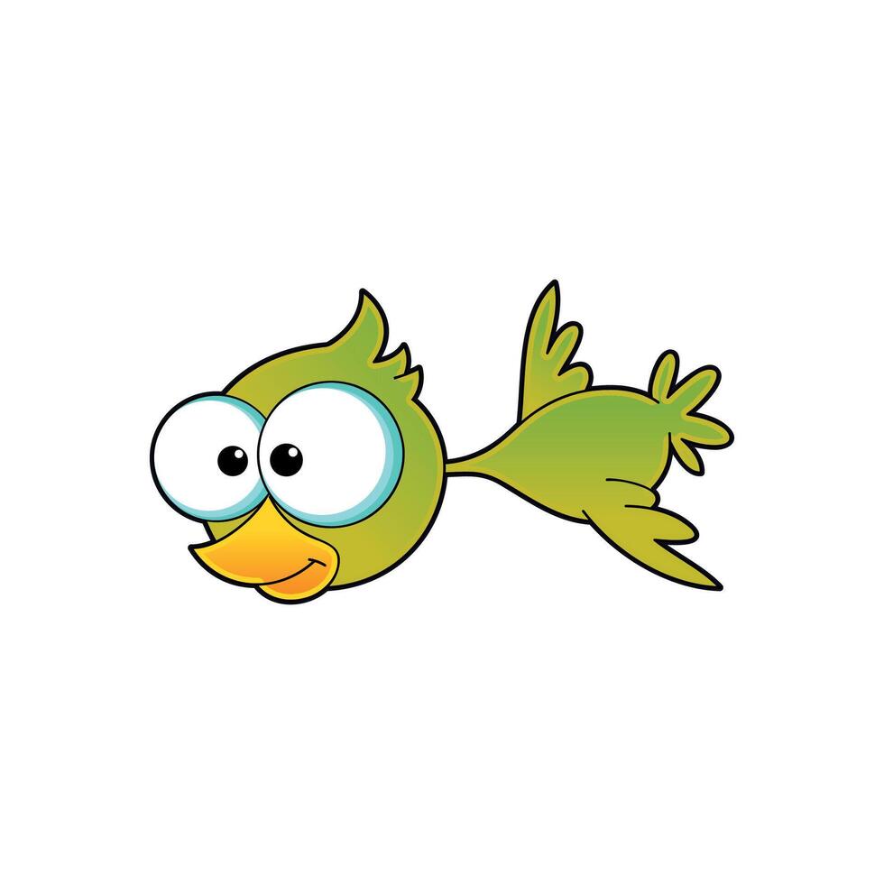 Happy green bird with large, round eyes. vector