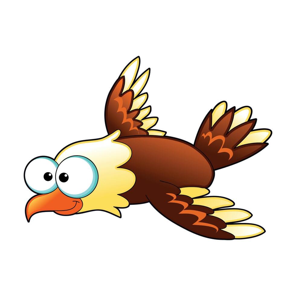 A cartoon brown and white bird flying. vector