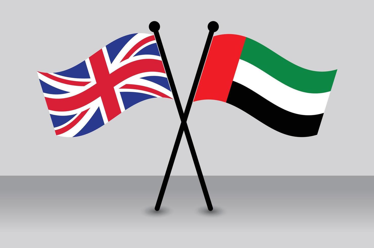 United Kingdom and UAE Flags Crossed Partnership Symbol. vector