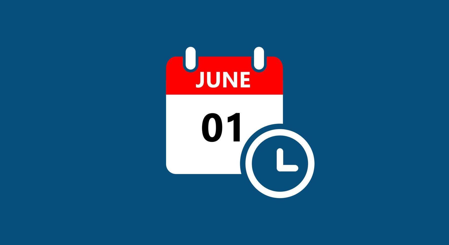 June month calendar icon with time symbol isolated on blue background vector