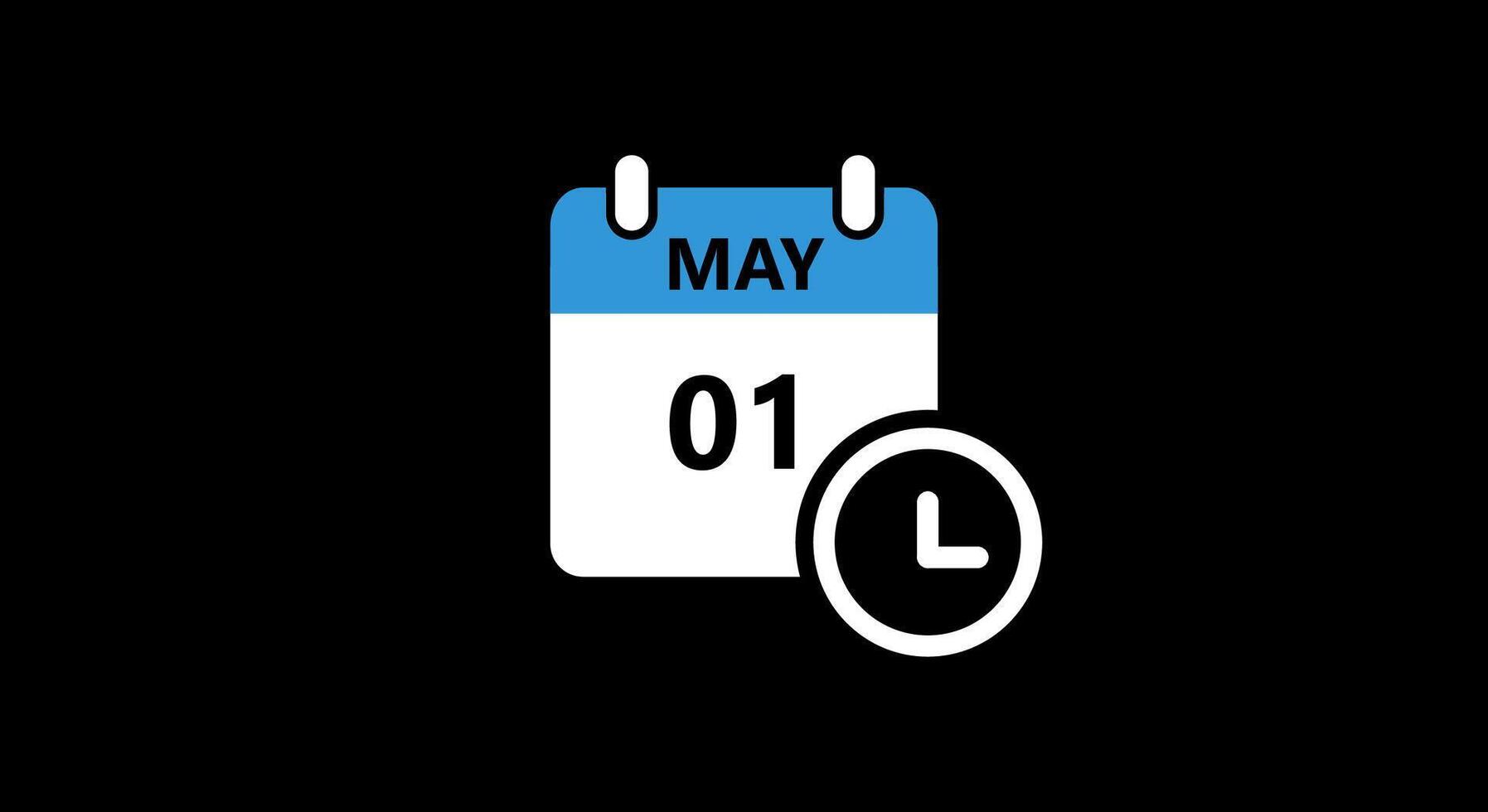 May month calendar icon with time symbol isolated on black background vector