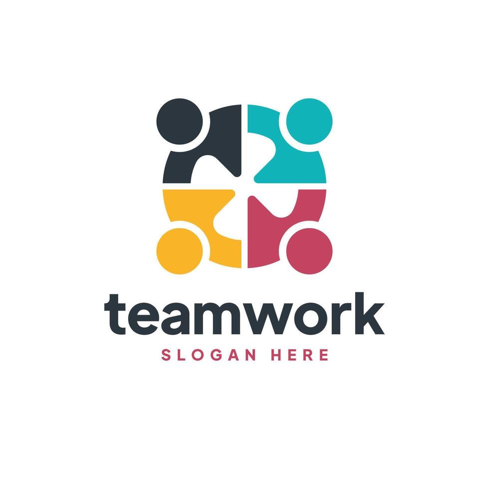 Round Puzzle Teamwork Logo - Circle Symbol of Collaboration and Unity vector