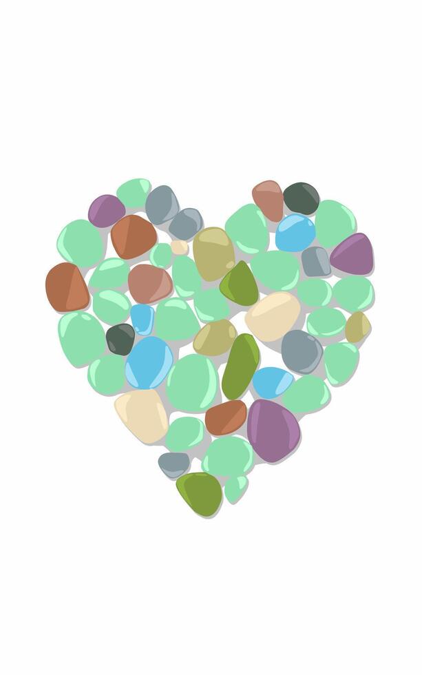 Beautiful colorfull nature crystals stone on heart shape issolated on white vector