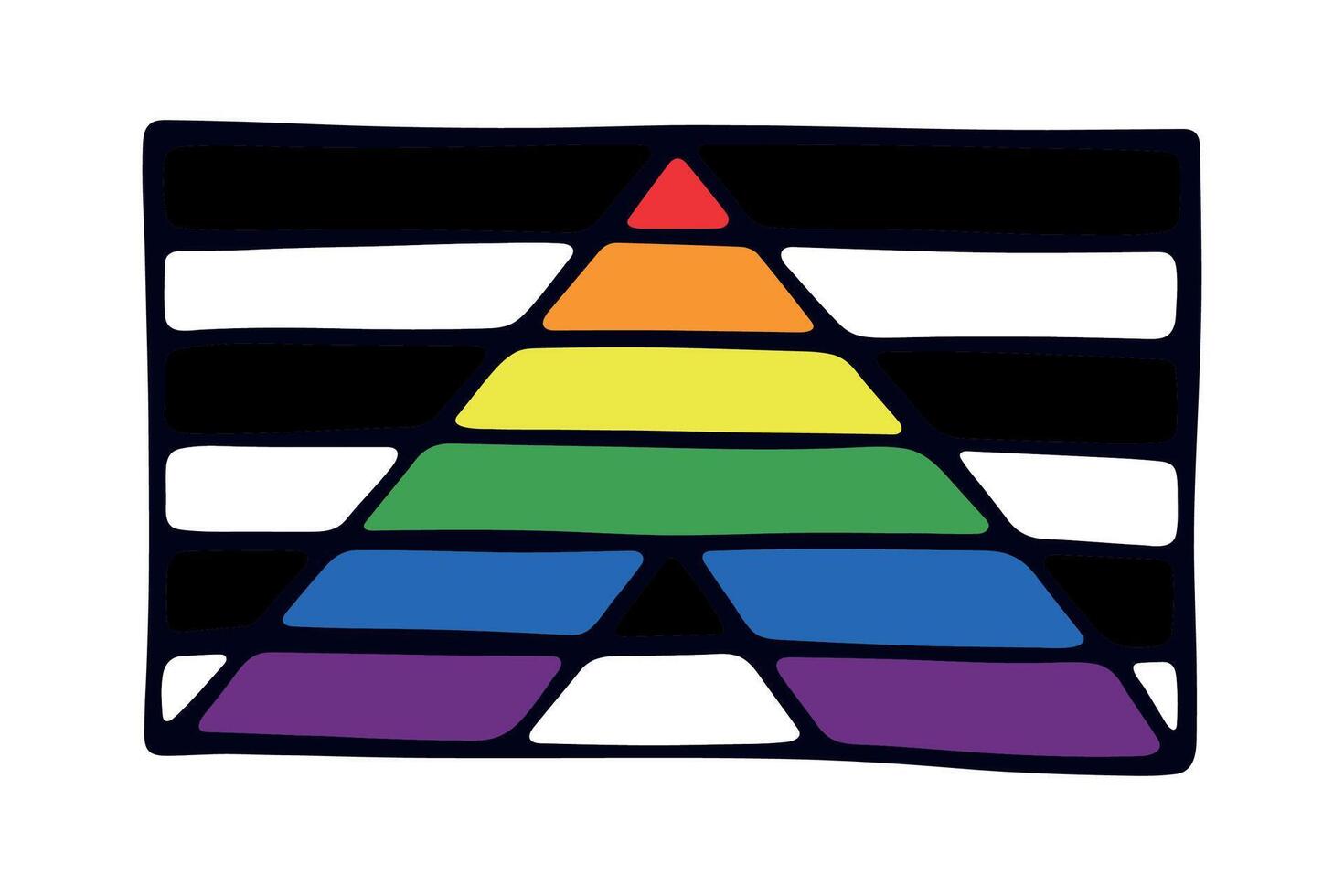 three Colorful Straight ally pride flag Happy pride day LGBTQ community Pride Month hand drawn doodle for posters, stickers, logo, cards vector