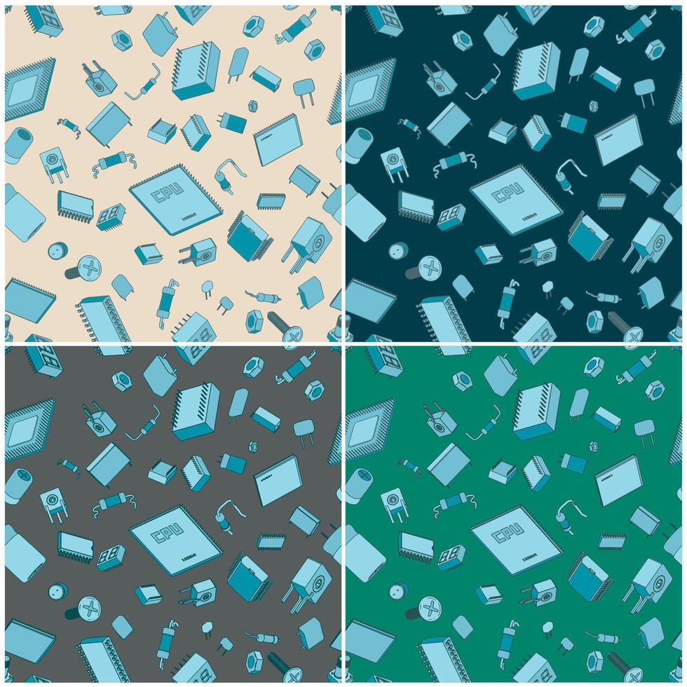 Electronic components color seamless illustrations vector
