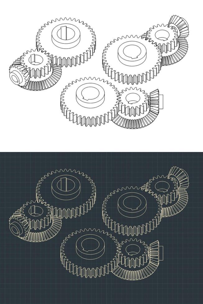 Gears isometric drawings vector