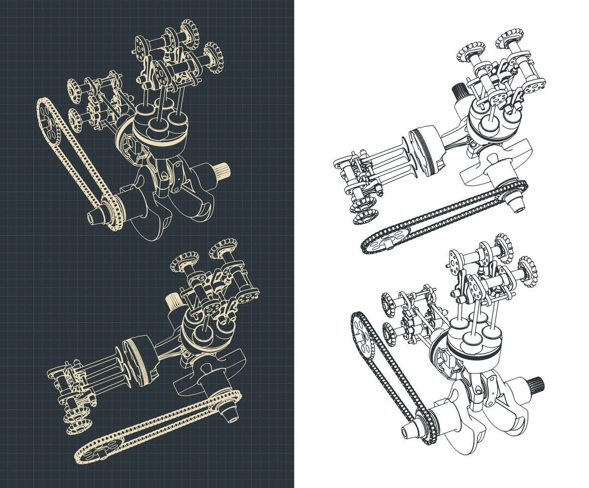 Motorcycle engine part drawings vector
