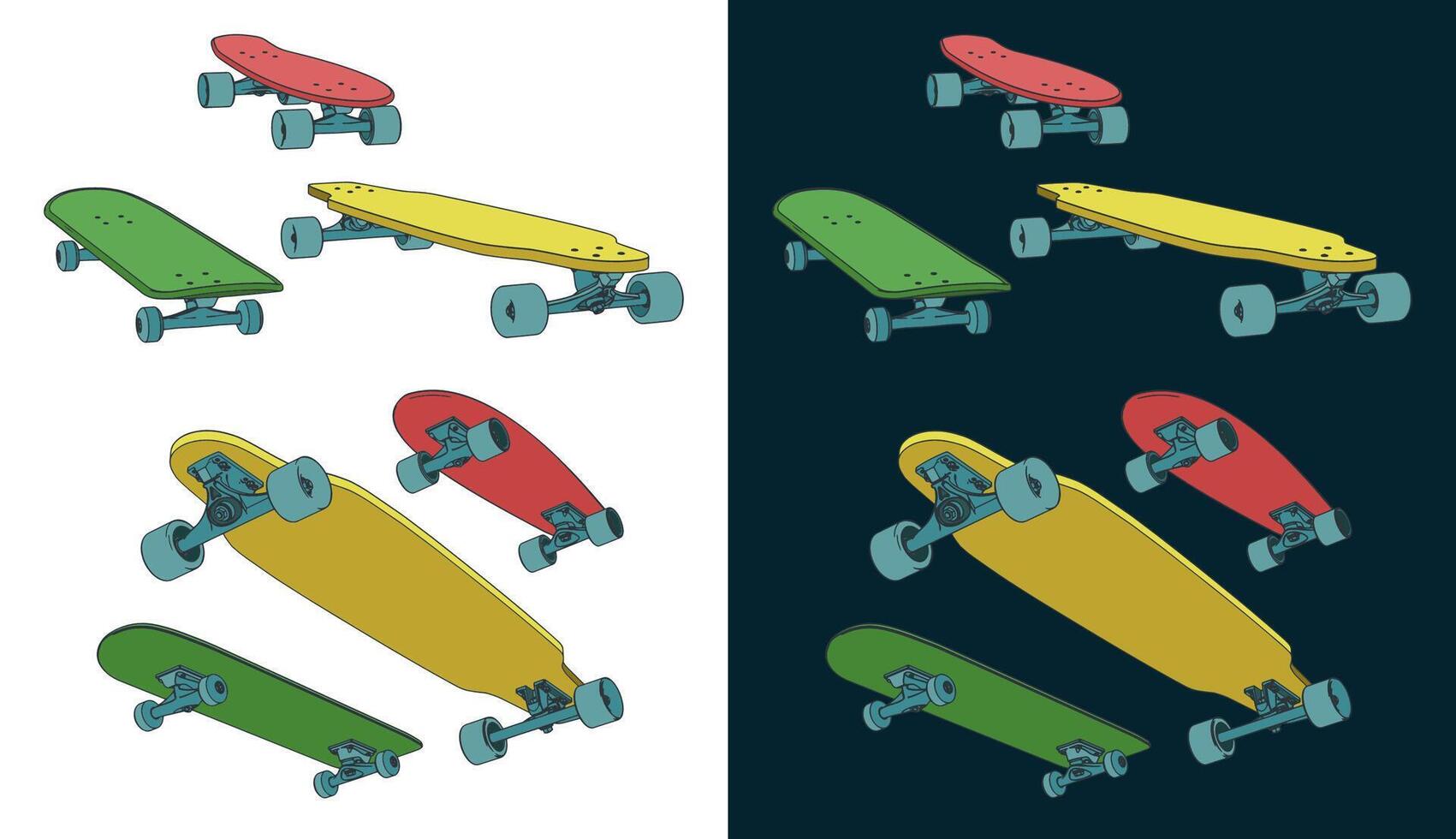 Skateboards set illustrations vector