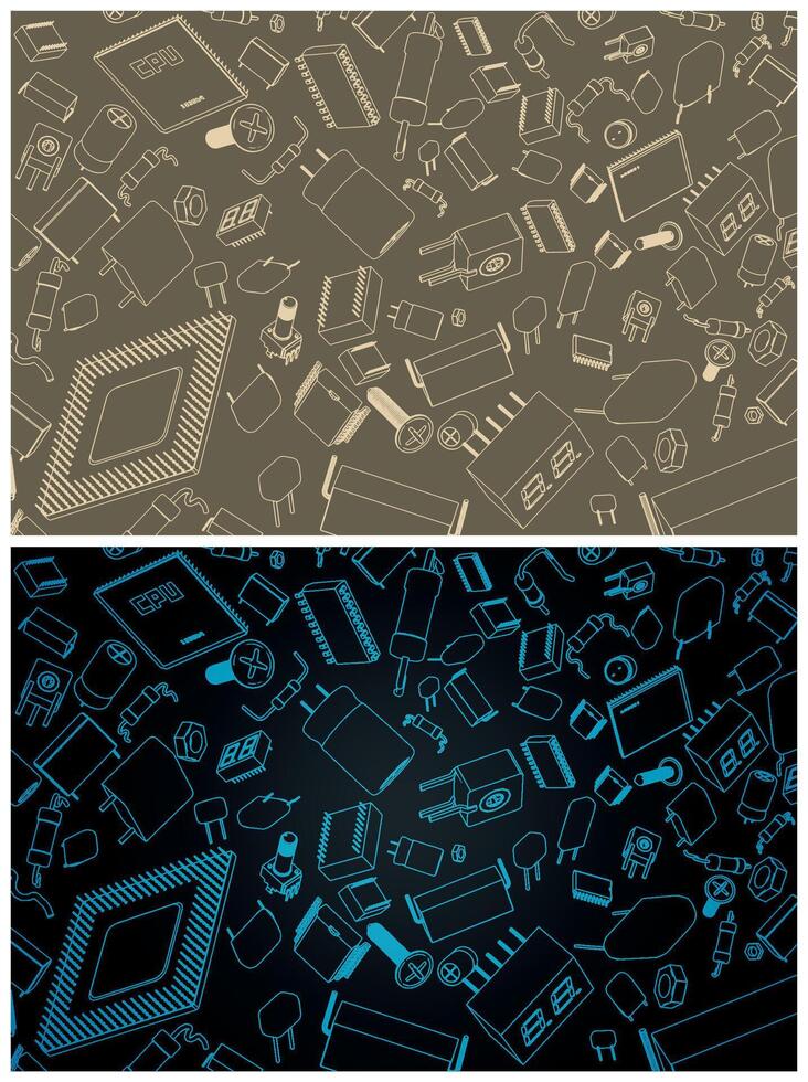 Electronic components and circuitry illustrations vector