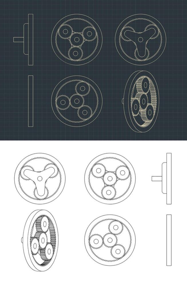 Planetary Gears Drawings illustrations vector