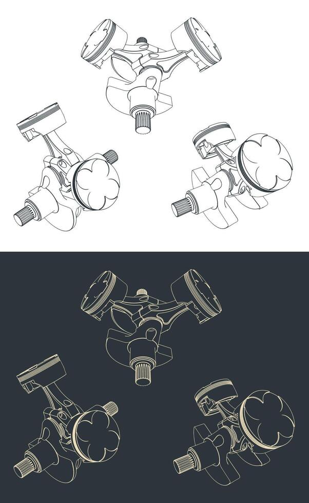 Two-cylinder engine piston block drawing vector