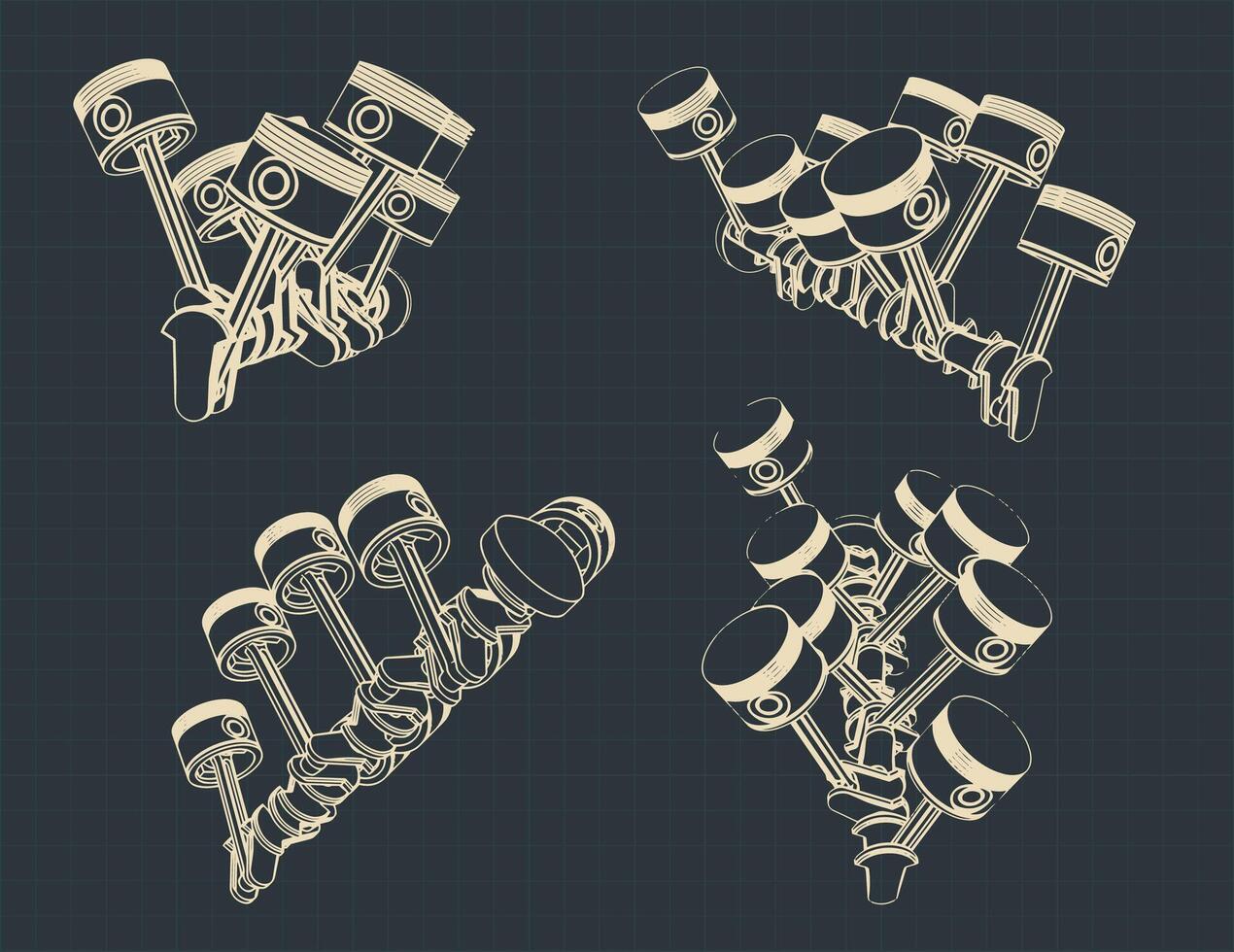 Piston crank mechanism illustrations vector