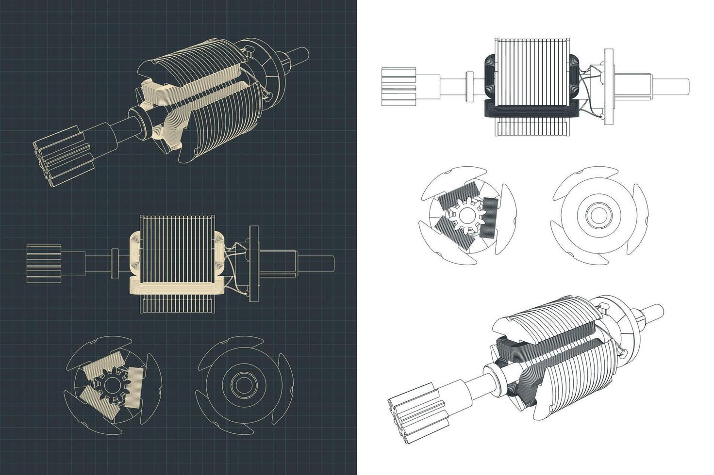 DC motor rotor drawings vector
