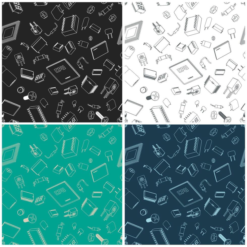 Electronic components seamless illustrations vector