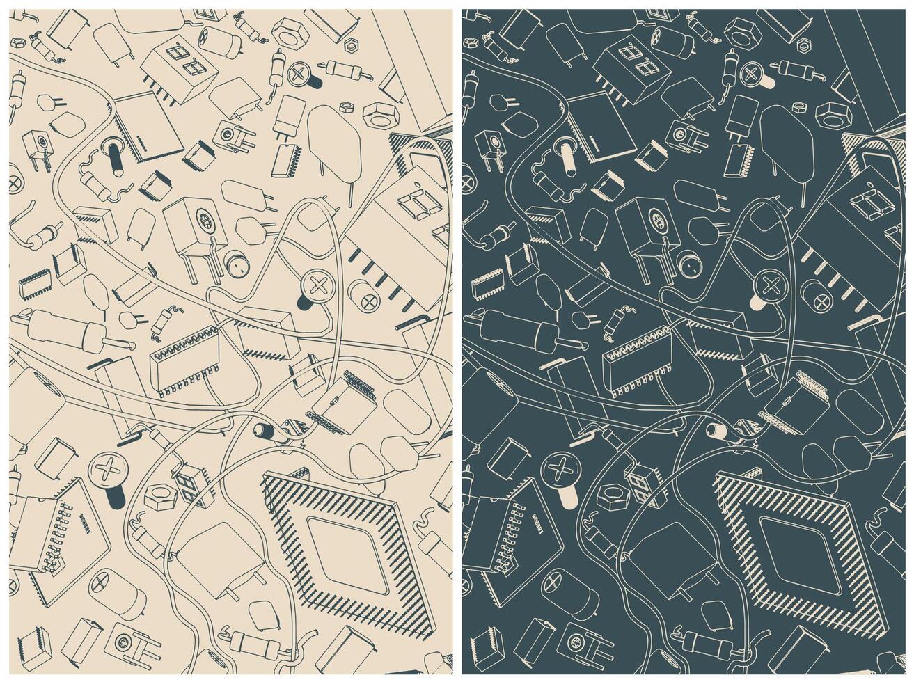 Electronic components illustrations vector