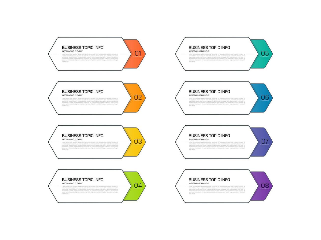 Modern infographics business design with 8 option concepts, parts, steps or processes can be used for workflow layout, diagram, number, web design. infographic vector