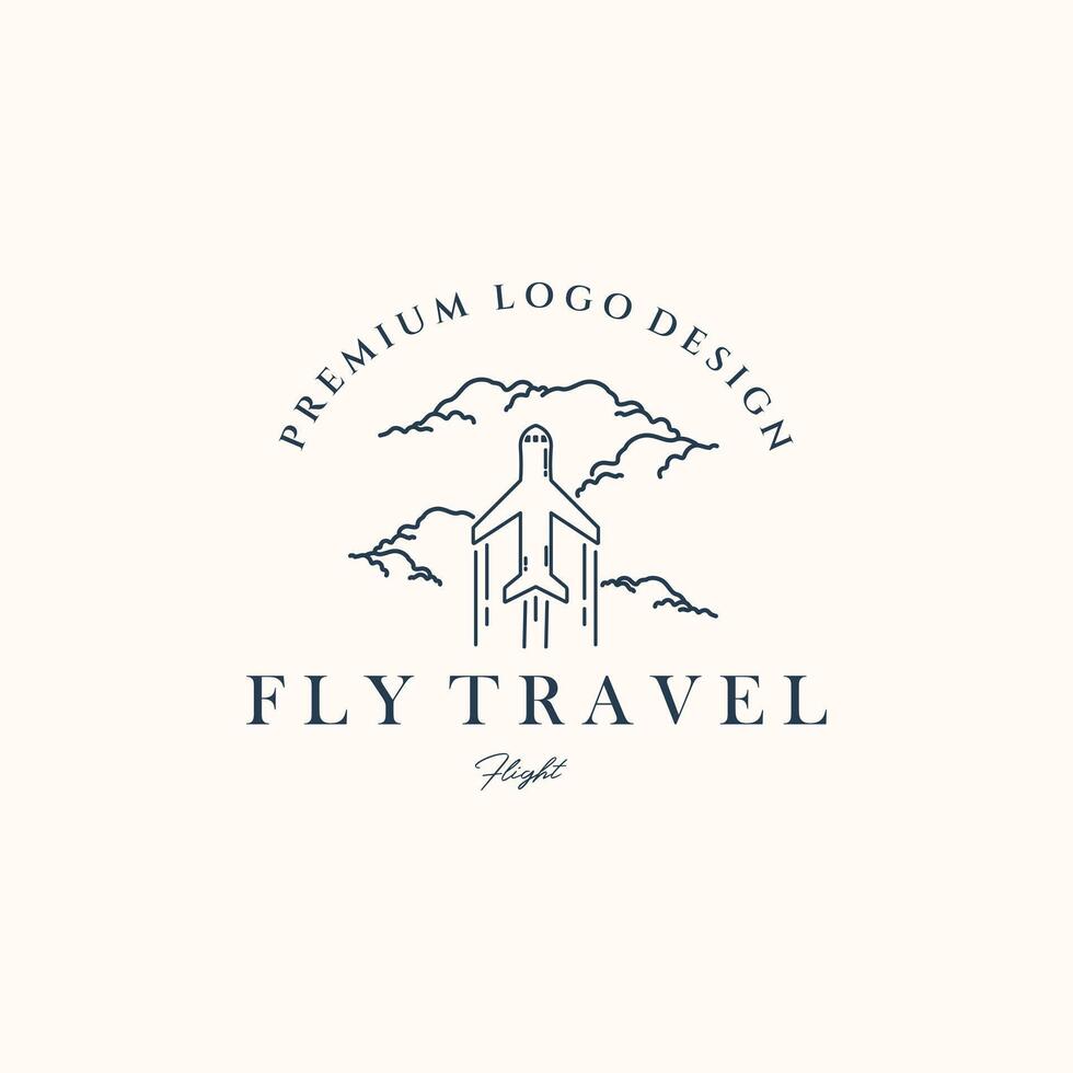 airplane travel in the sky line art logo minimalist illustration design, airplane flying high logo design vector