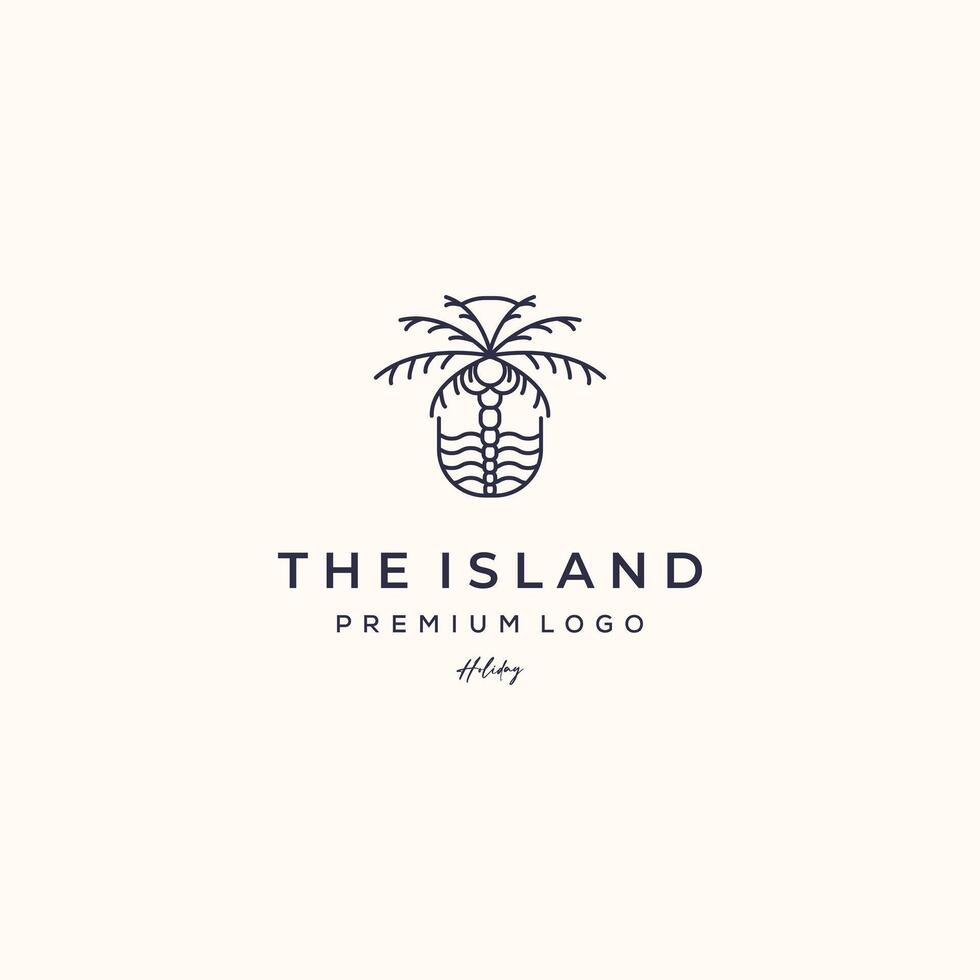 palm tree land outdoor line art logo minimalist illustration design, palm tree land symbol design vector