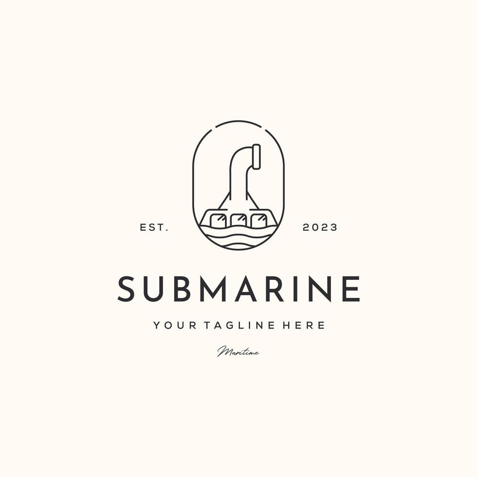 submarine spy in underwater line art logo minimalist illustration design, submarine transport military logo design vector