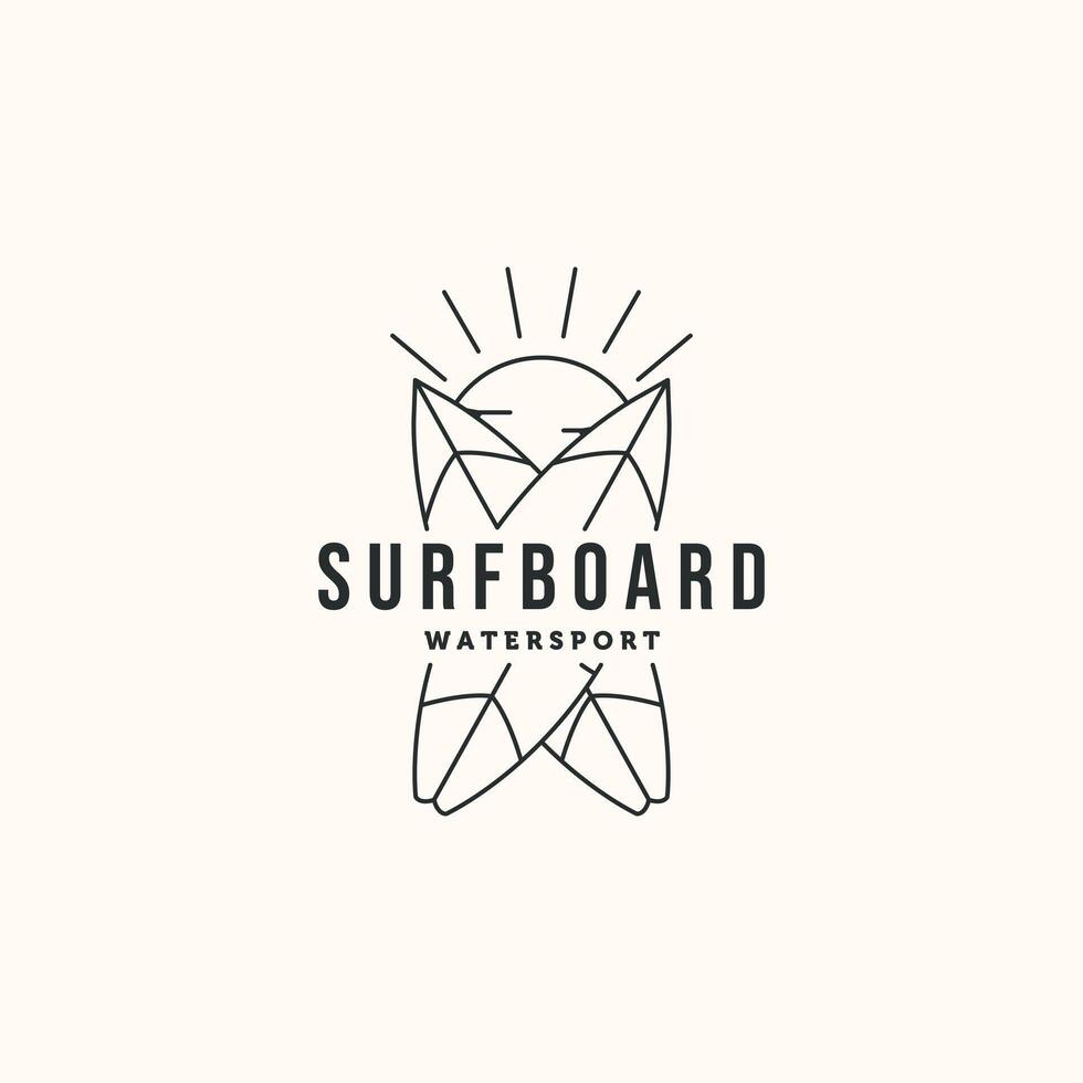 twin surfboard sun line art logo vminimalist illustration design, double surfboard standing in the summer symbol design vector