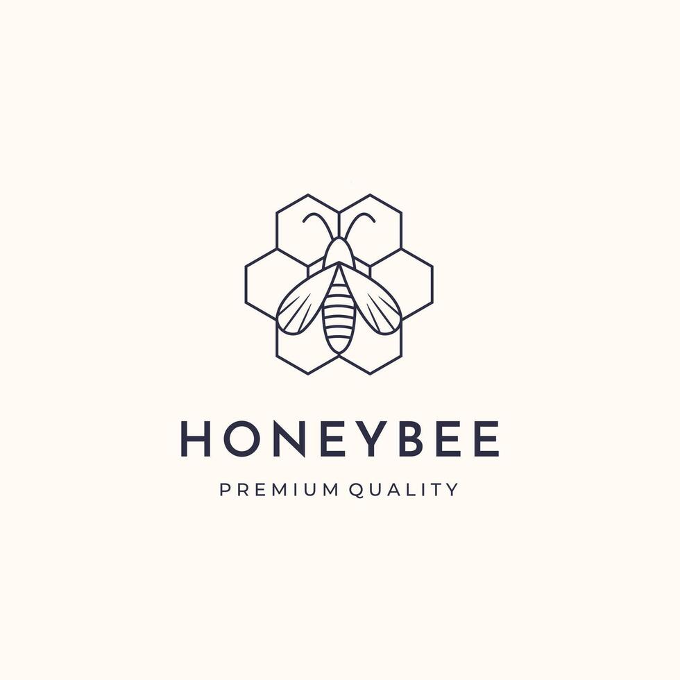 beehive of honey bee line art logo minimalist illustration design, honeybee harvest symbol design vector