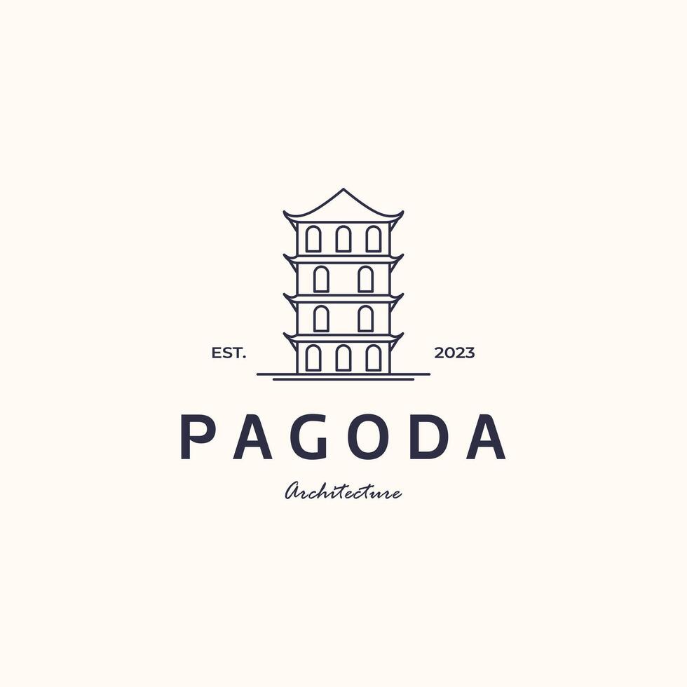 religion traditional pagoda line art logo minimalist illustration design, pagoda tower symbol design vector