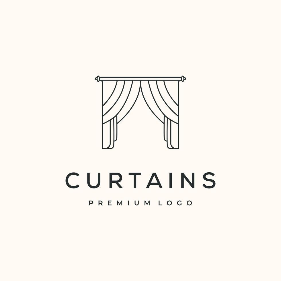 home curtain line art logo minimalist illustration design, style of curtain inside window logo design vector
