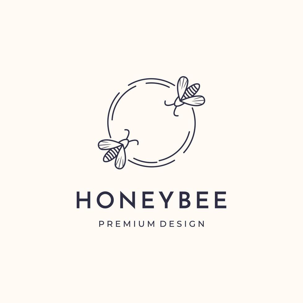 twin of honey bee line art logo minimalist illustration design, honeybee fly beautiful logo design vector
