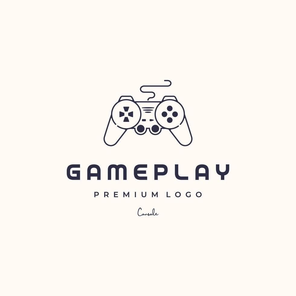 gamepad console line art logo minimalist illustration design, game play technology logo design vector