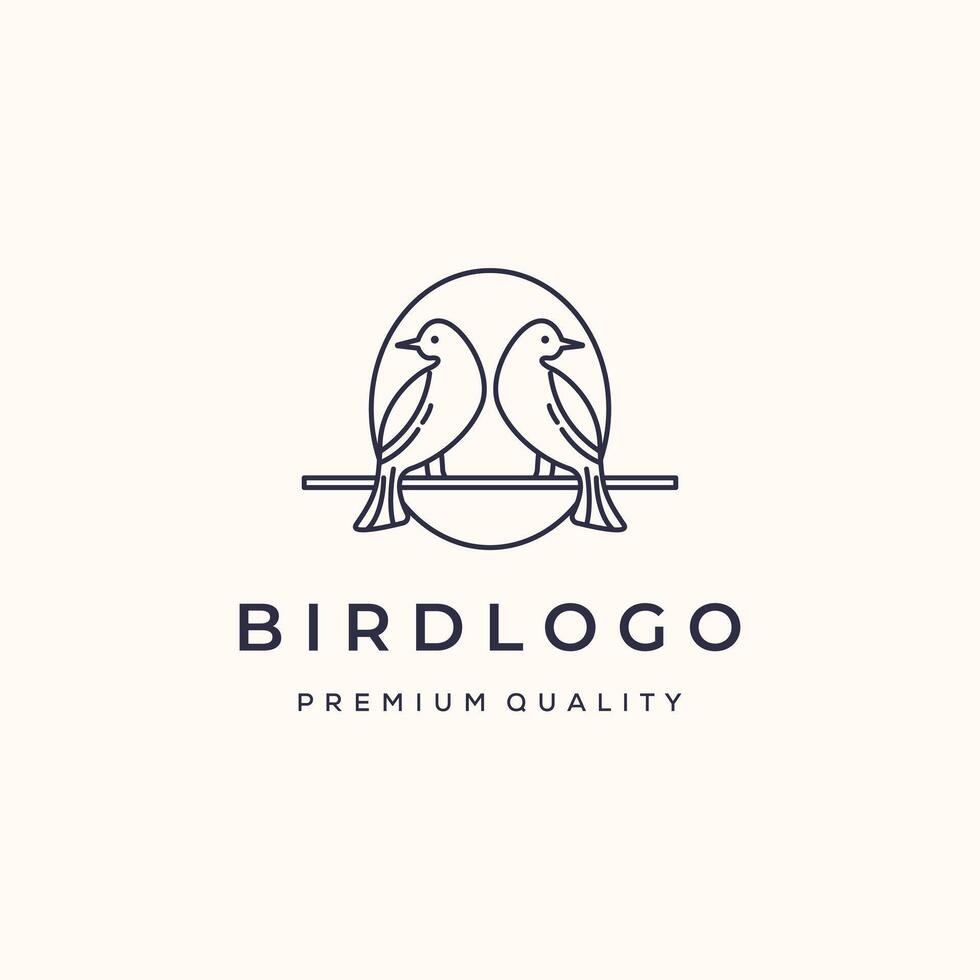 twin birds line art logo minimalist illustration design, birds cute animal logo design vector
