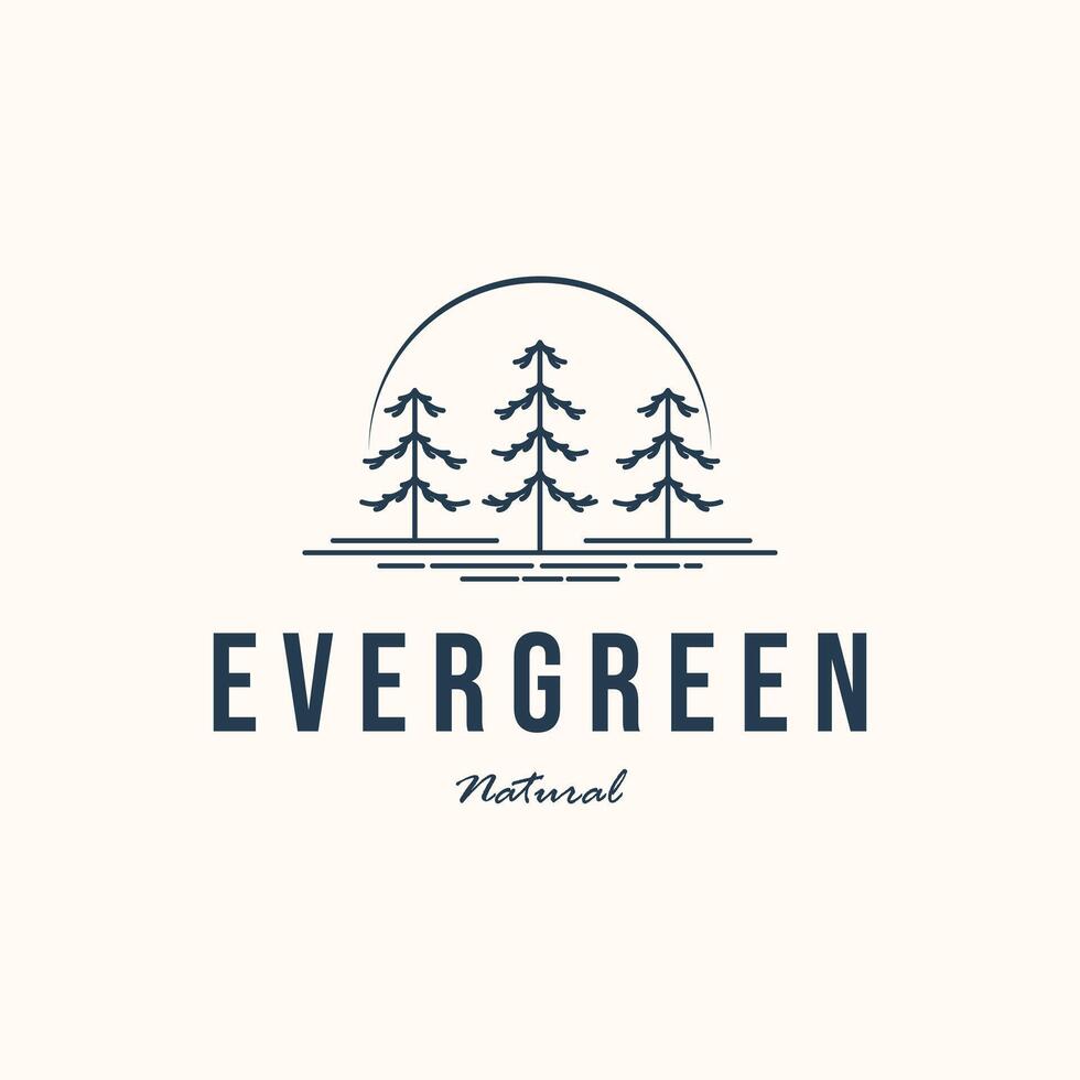 landscape pine tree line art minimalist logo illustration design, pine trees park outdoor symbol design vector
