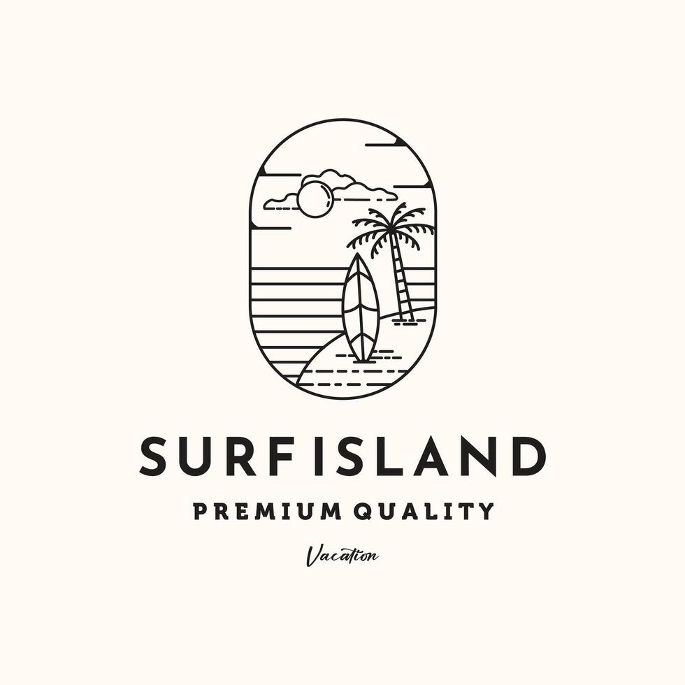 surfboard summer nature line art logo minimalist illustration design, surf landscape adventure symbol design vector