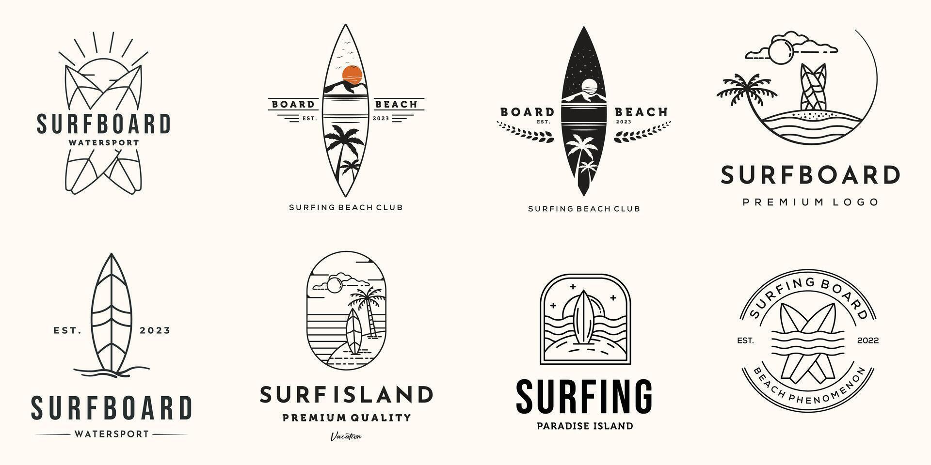Colorful surfboard logos collection vector