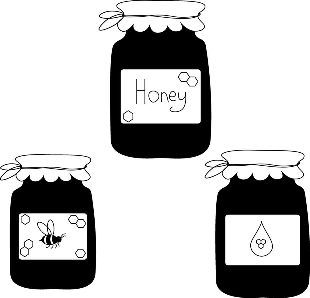 Honey jar, Bee, Honey composition set. graphic line illustration. For poster, invitation, backdrop, ad, sale promotion, print for t-shirt For logo, web, package, sticker. vector