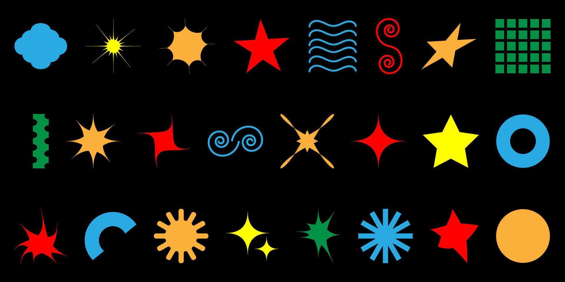 A set of different shapes and symbols on a black background vector