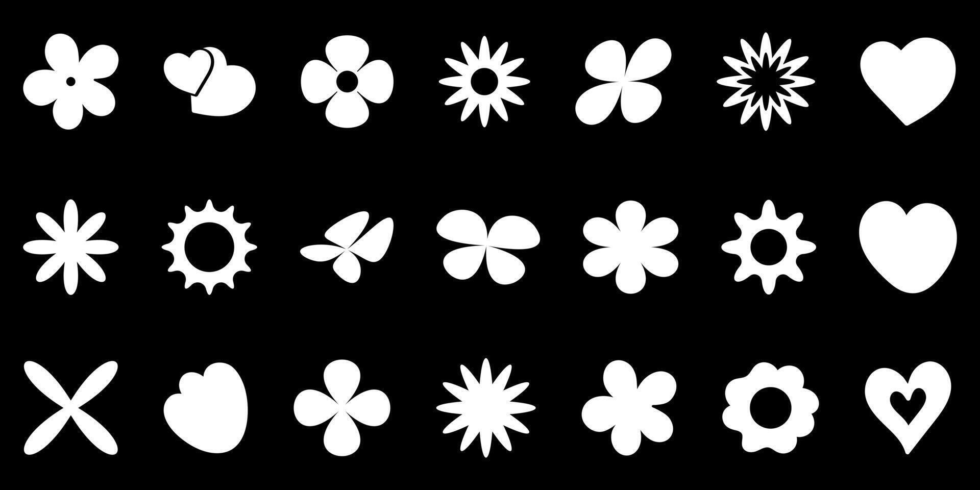 Set Icons Hearts and Flowers in Minimal Style vector