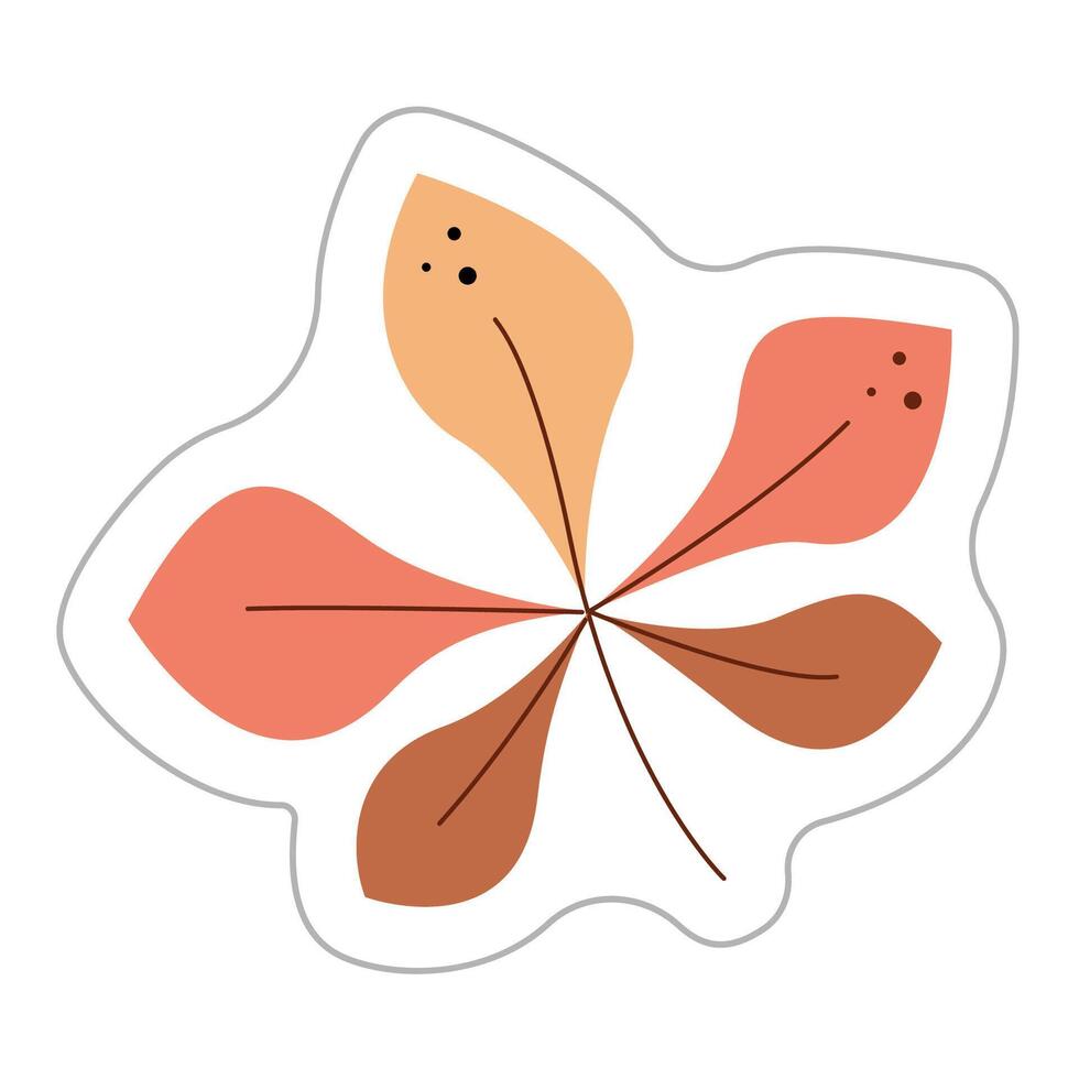 Sticker with chestnut leaf. Color hand drawn clipart illustration. vector