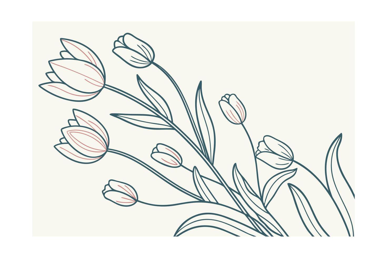 Thin line floral pattern with tulips leaves on cream flower leaf vector