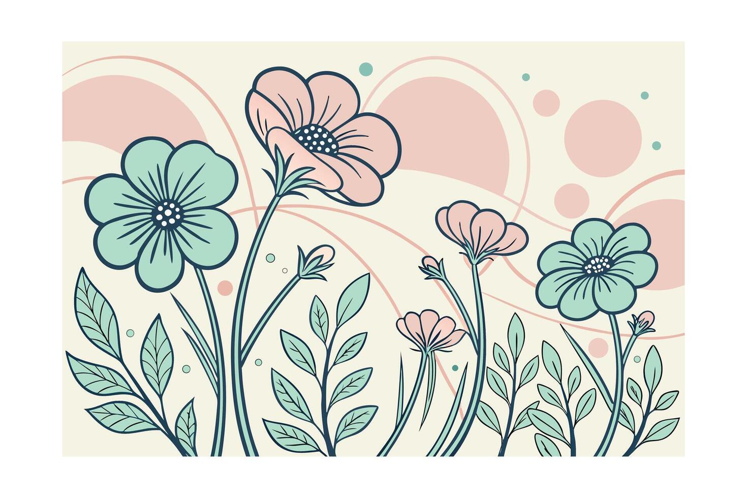 Pastel abstract floral pattern with mint green pink flowers vector