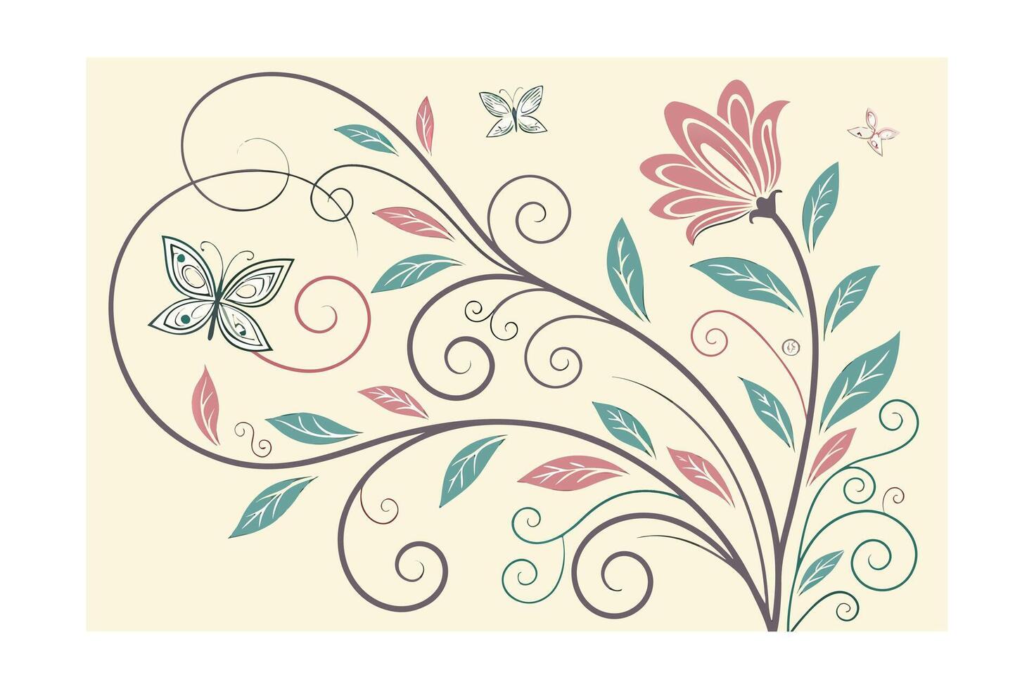 Abstract floral swirls with butterflies leaves in pastel colors butterfly leaf vector