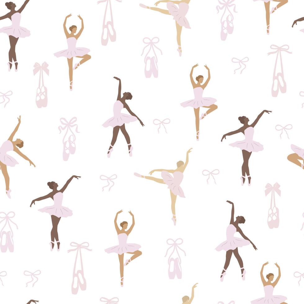 Ballerina dance. Cute ballerina seamless pattern. Simple flat style ballerinas. vector