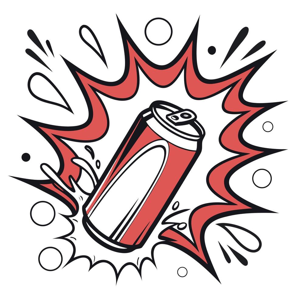 Red soda can pops against a white background with energetic comic book style blast effect vector