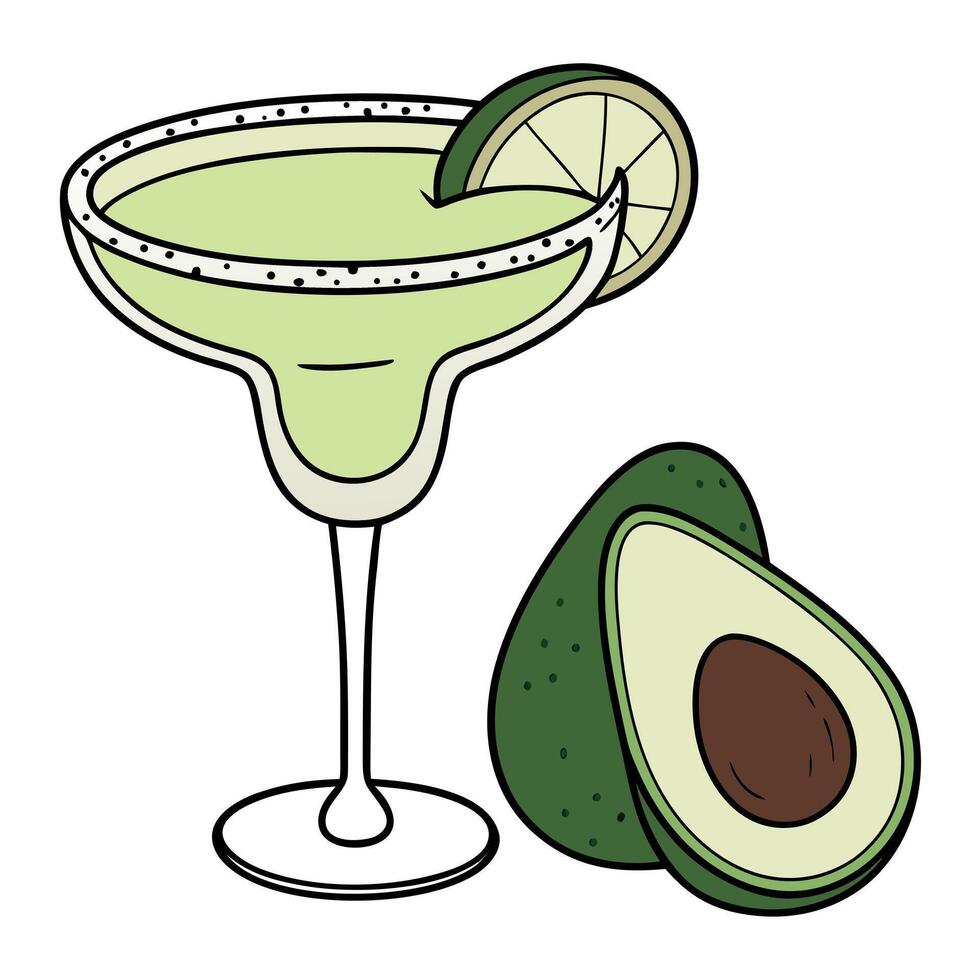 Margarita glass garnished with lime and salt showcases refreshing avocado on a transparent background vector