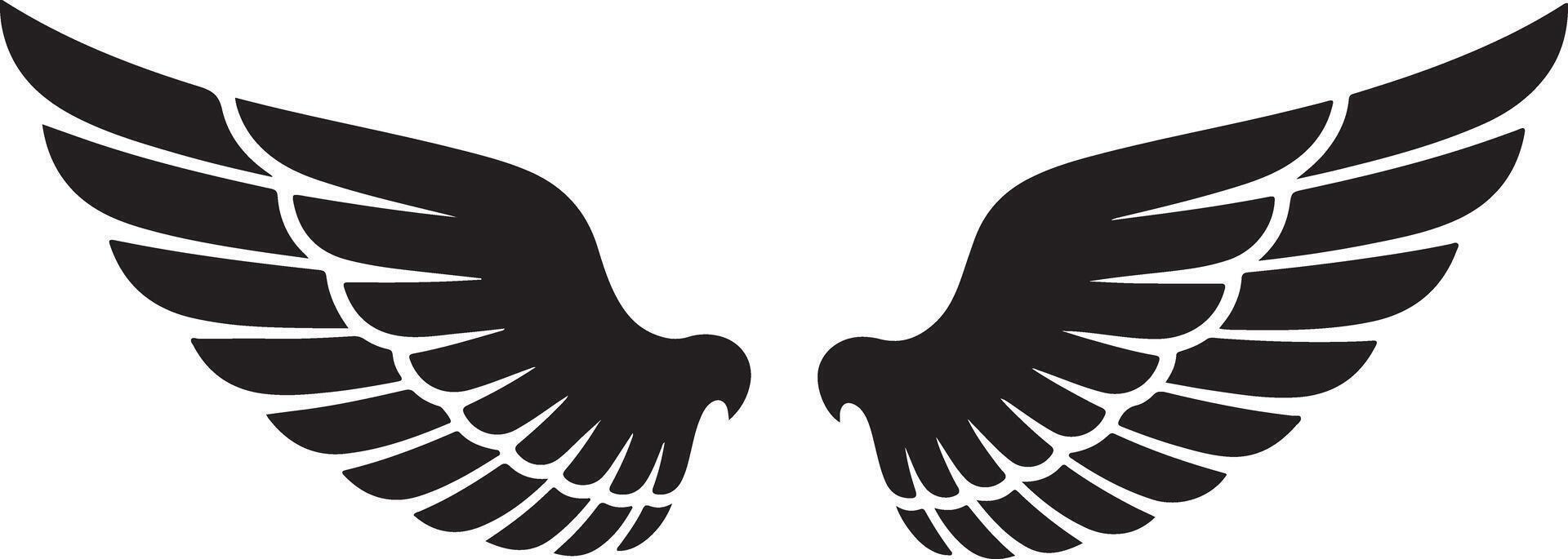 Black Wing Silhouettes Pair of Stylized Bird Wings Graphic Design Element Angel Wings Abstract Black and White Wings Illustration vector