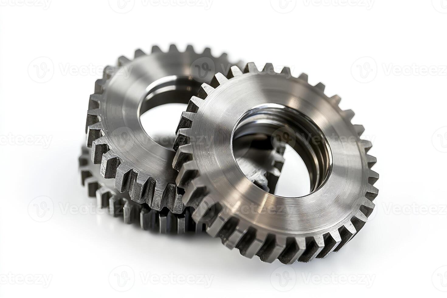 Interlocking metal gears representing teamwork and precision engineering photo