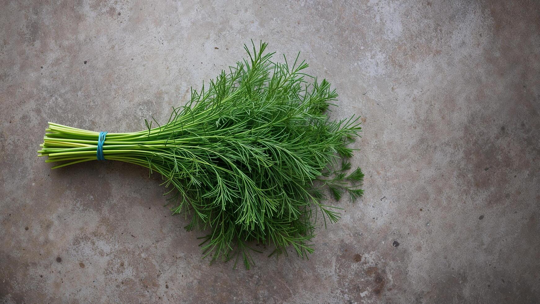 Fresh Dill Herb Bundle on Rustic Brown Surface photo