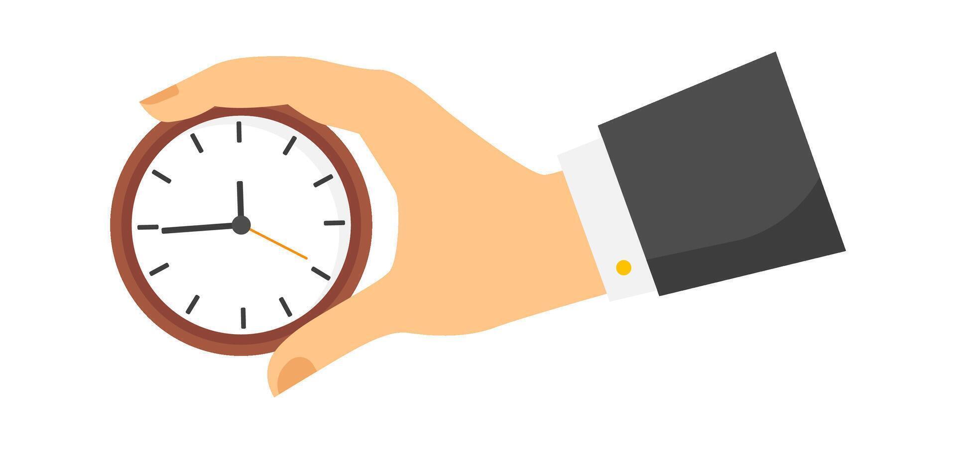Hand hold old clock flat icon Time is money vector