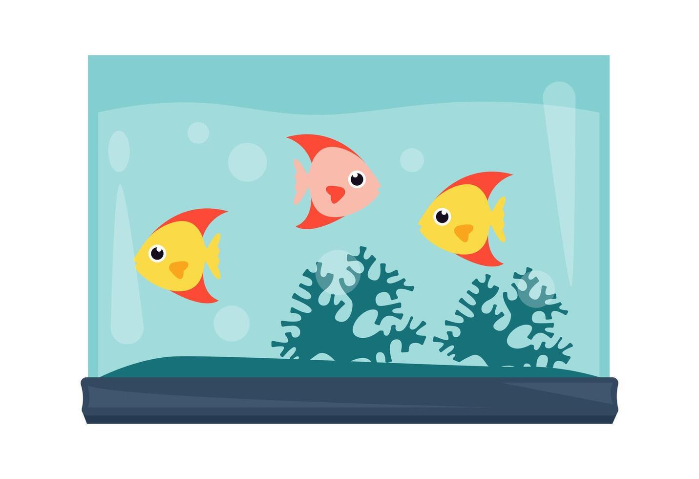 Aquarium full of water with fish flat icon Illustration vector
