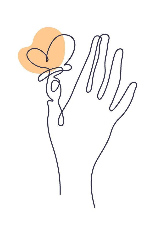 Butterfly on finger in line art Contemporary insect abstract drawing Flat Illustration vector