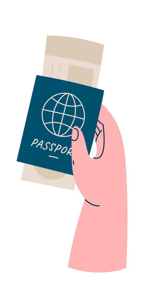 Hand hold passport and ticket flat icon vector